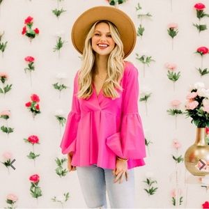 Adeline Clothing Hot Pink Bell Sleeve Top